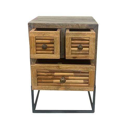 ComfyStyle Mango Solid Wood Furniture With 3 Drawers Culturally Nightstand