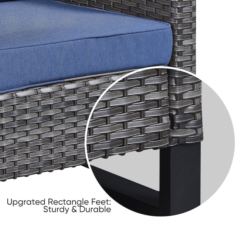 Outdoor Sofa Chair Ottomans with Fire Pit Table - Blue cushion - Grey