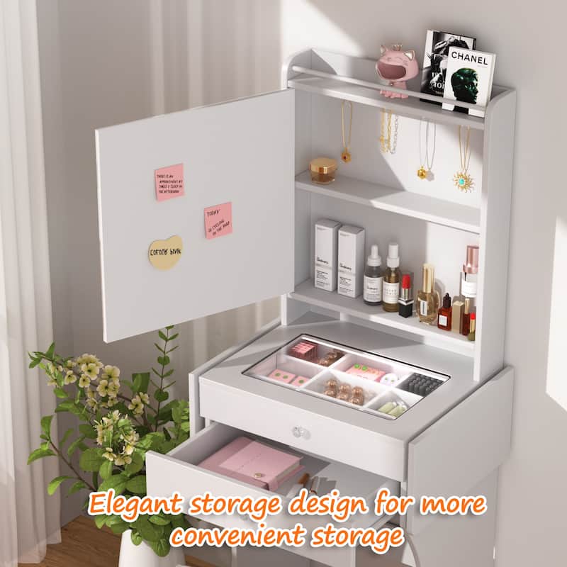 Vanity Set for Small Bedrooms - Small Space Makeup Vanity with Stool, Compartmentalized Drawers & 20cm Foldable Side Tables