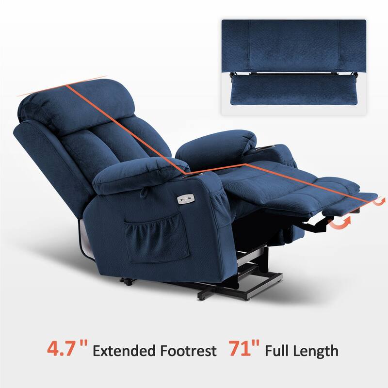 MCombo Large Power Lift Recliner with Extended Footrest for Big and Tall Elderly People, Hand Remote, Cup Holders, Fabric 7426