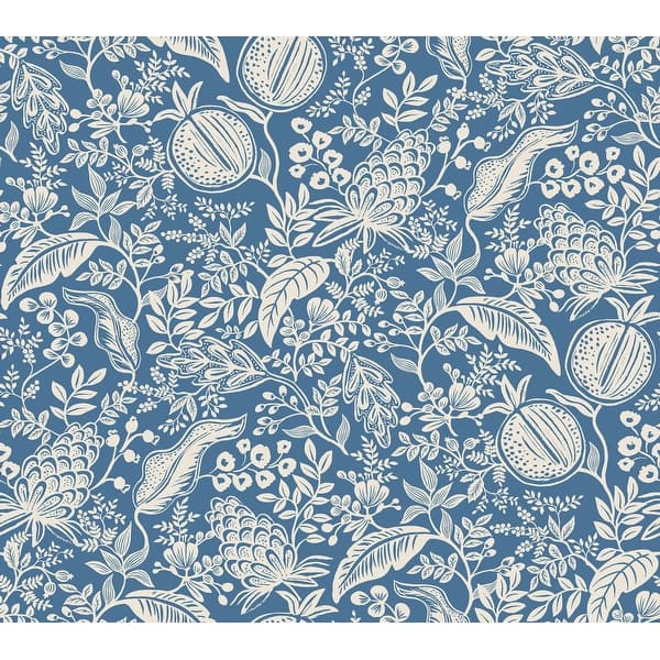 slide 2 of 7, Pomegranate Blue and Ivory Peel and Stick Wallpaper
