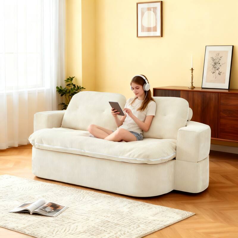 Floor Sofa Bed with 2 Pillows, Convertible Loveseat Sleeper Sofa, Folding Recliner Sofa Mattress for Living Room