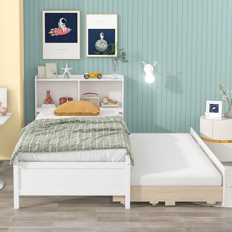 Platform Bed With Bookcase, Trundle, Drawers