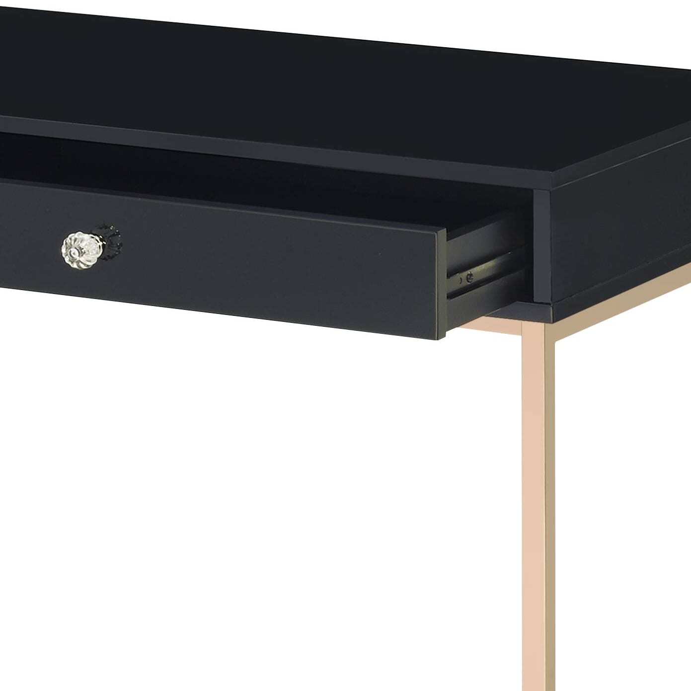 Black High Gloss And Gold 2-Drawer Writing Desk