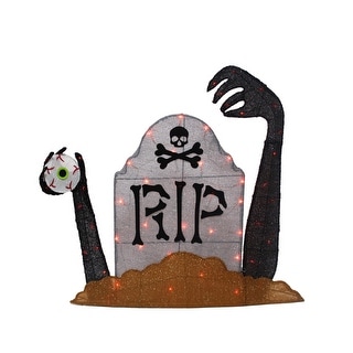 Lighted Tombstone Halloween Decoration - 36" - Black and Gray - Orange LED Lights