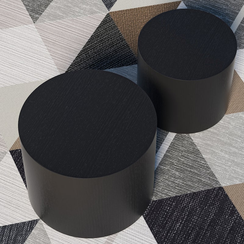 Modern Nesting Coffee Table, Round Wood Accent Tables, Space-Saving Circle End Tables for Living Room, Set of 2