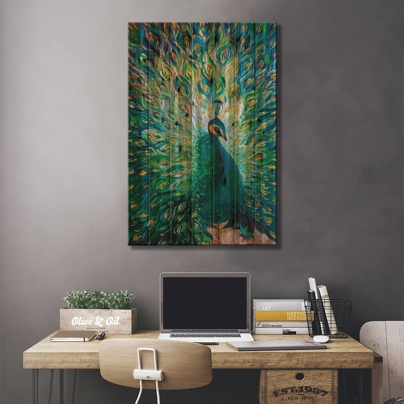 Peacock XXXII Print On Wood by Willson Lau - Multi-Color