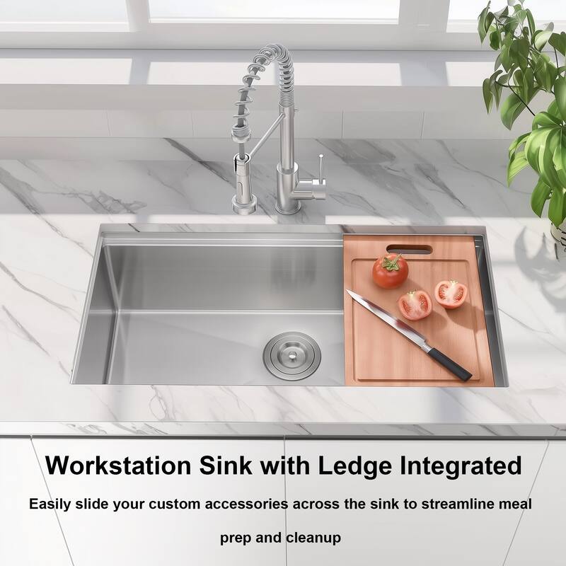 Undermount Workstation Sink Kitchen Sink 18 Gauge, Handmade Radius Deep Undermount Single Bowl Sink with Accessories