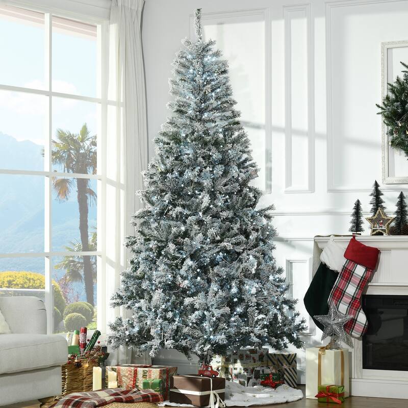 7.5FT Prelit Christmas Tree, Flocked with 500 LED Lights, Safe and Secure for Family Holiday Decor