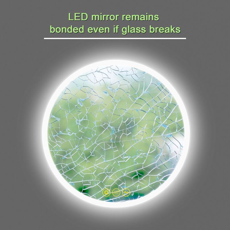 SmartReflect Modern 28" Round LED Dimmable Anti-Fog Frameless Bathroom Vanity Mirror - Clear