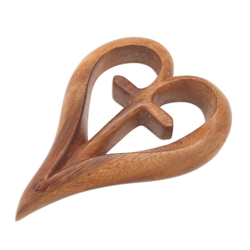 Novica Handmade Cross My Heart Wood Wall Relief Panel