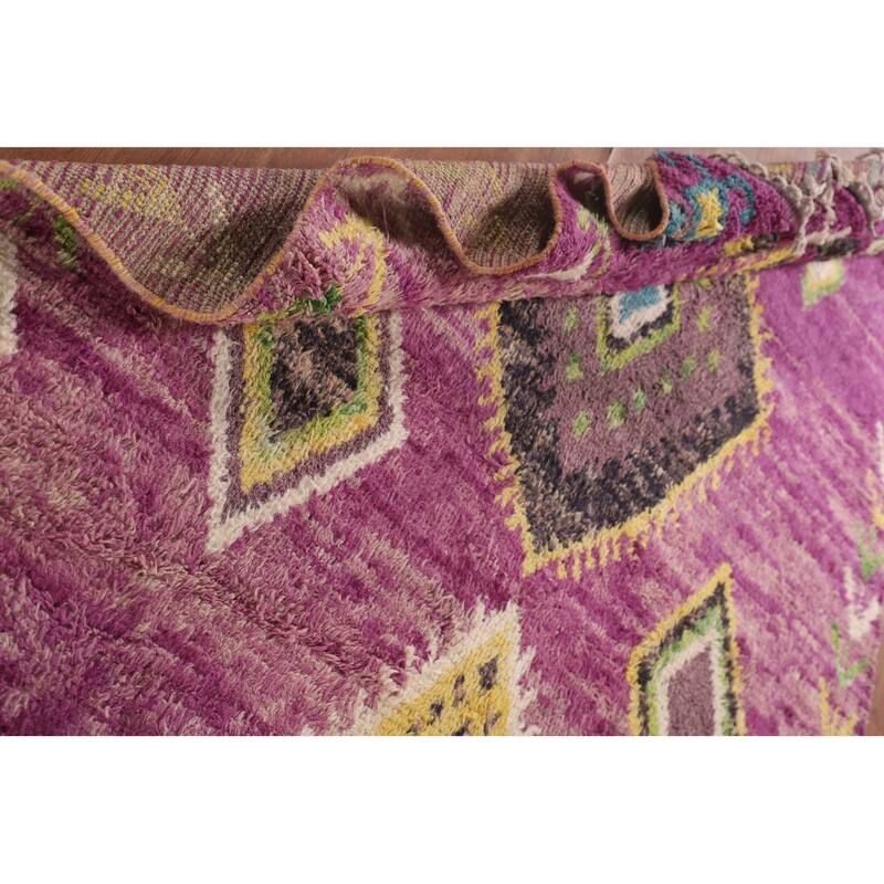 Purple Moroccan Oriental Area Rug Handmade Wool Carpet - 6'0" x 9'9"