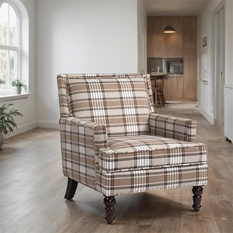 Linen Upholstered Accent Chair with Nailhead Trim and Wood Frame