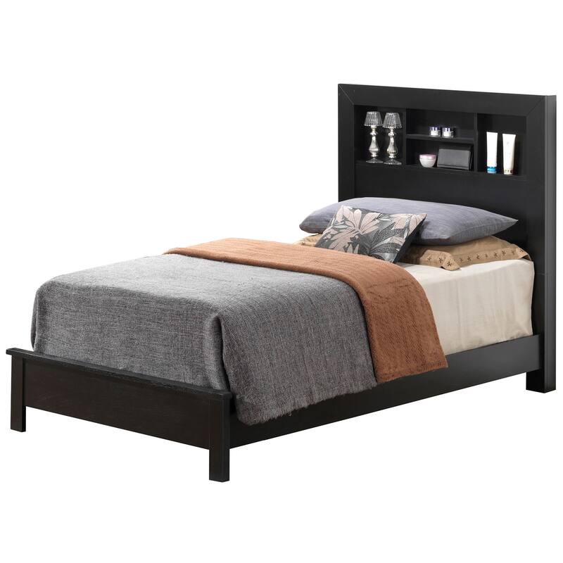 Twin Platform Bed with Storage Shelves - 81" - Black