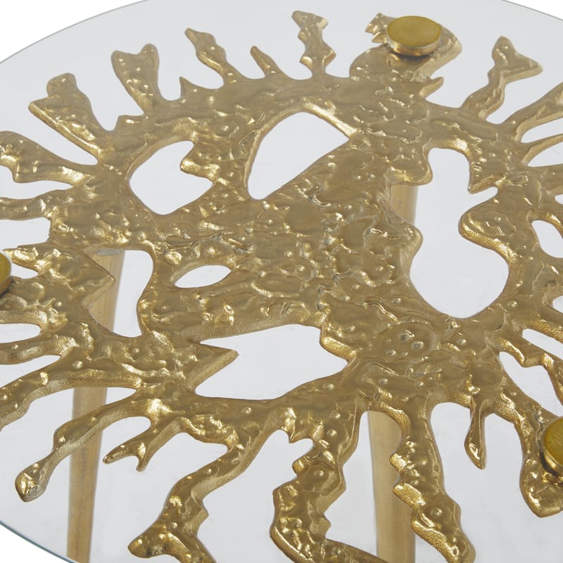 Aluminum Metal Side End Accent Table with Clear Glass Top - Gold - Roche River Decor