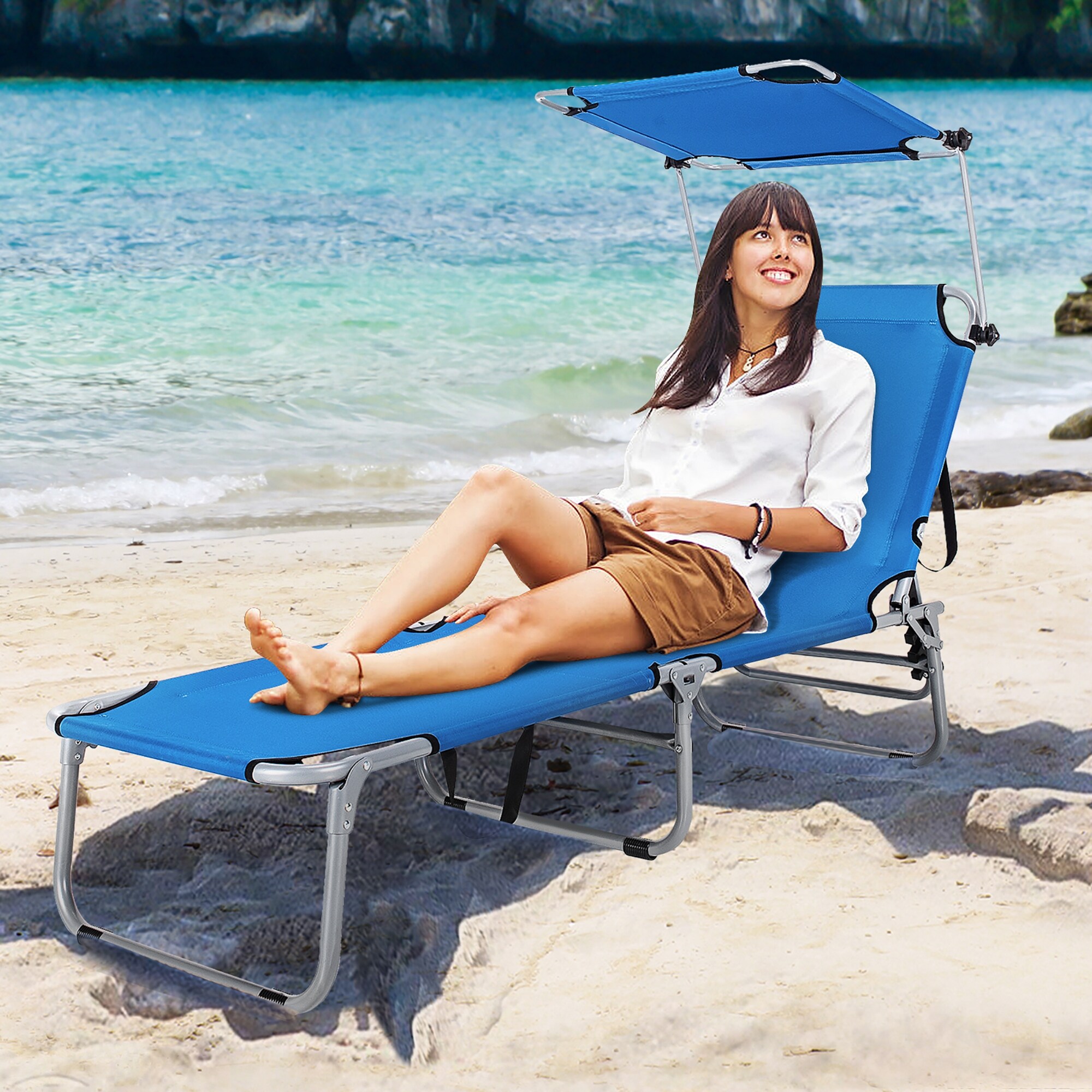 Adjustable Folding Chaise Lounge Chair for Beach Patio Poolside-image
