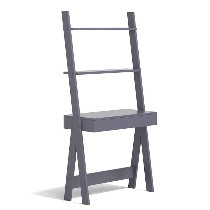 2-Tier Ladder Shelf Desk Freestanding Computer Desk with Storage Shelf - Natural