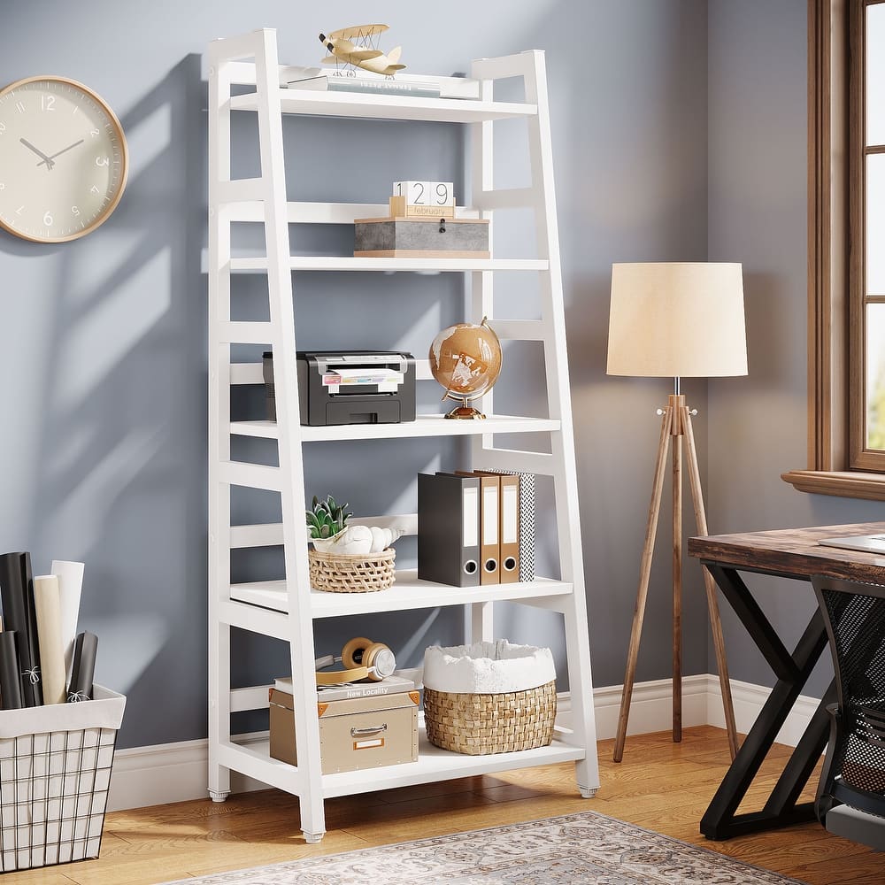 White Bookshelf Bookcase with Open Storage Shelf
