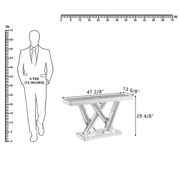 dimension image slide 3 of 4, Modern Console Table Silver Entryway Table Inlay with Crushed Diamond