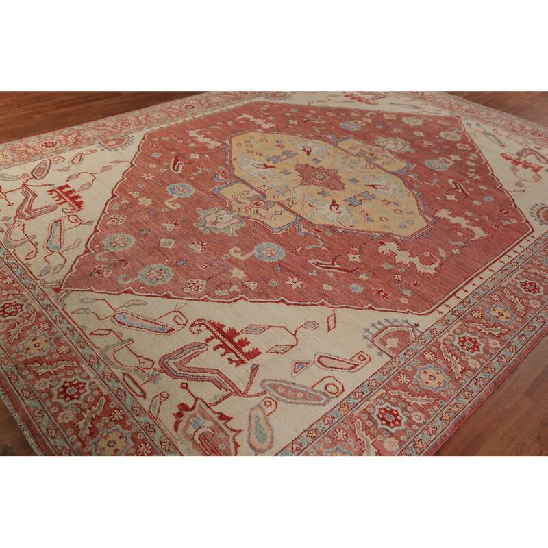 Orange Vegetable Dye Heriz Serapi Oriental Rug Handmade Wool Carpet - 8'10"x 11'9"
