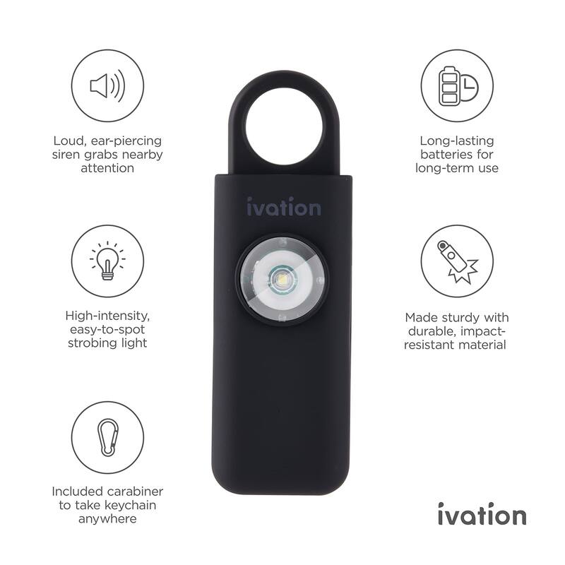 Ivation Personal SOS Keychain Alarm, 125 dB Rechargeable Personal Alarm W/LED Strobe Light