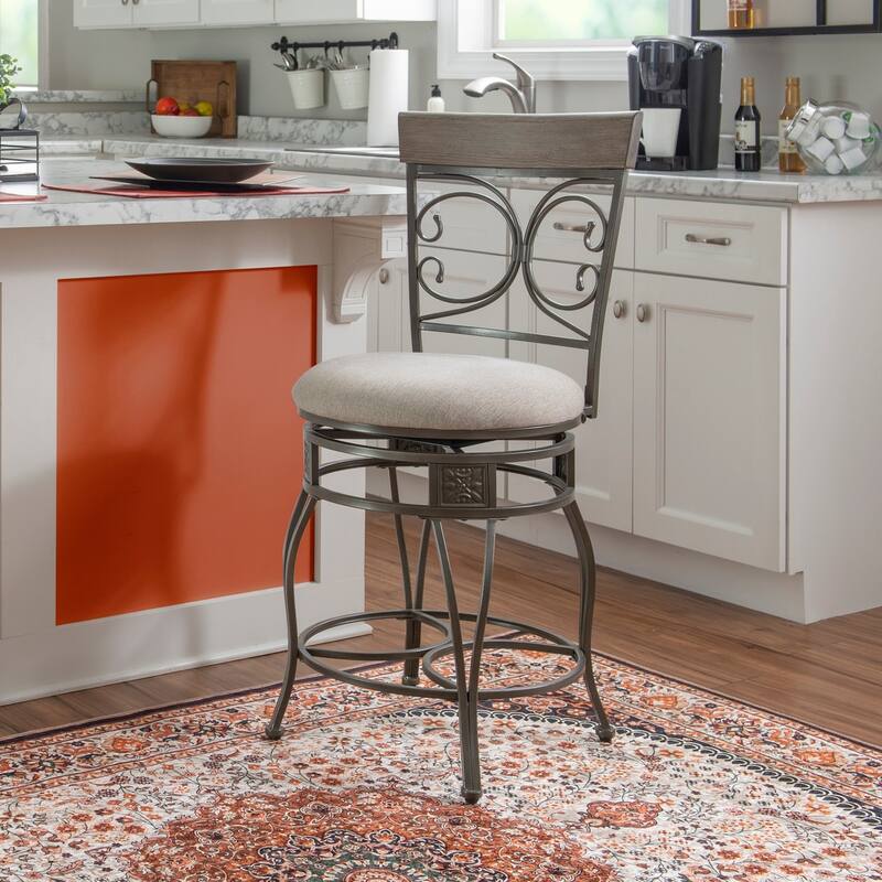 Onyx Big & Tall 360 Swivel Metal and Wood Scroll Counter Stool