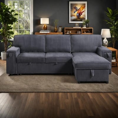 96" Chenille 3-Seat Sleeper Sectional Sofa with Storage Chaise