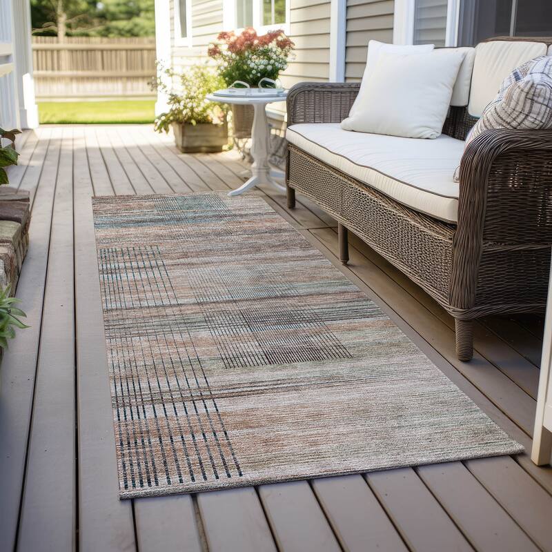 Machine Washable Indoor/ Outdoor Chantille Contemporary Imprints Rug - Copper - 2'3" x 7'6"