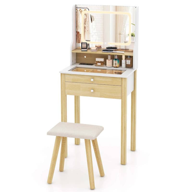 Costway Small Vanity Desk Set with Adjustable LED Lighted Mirror and