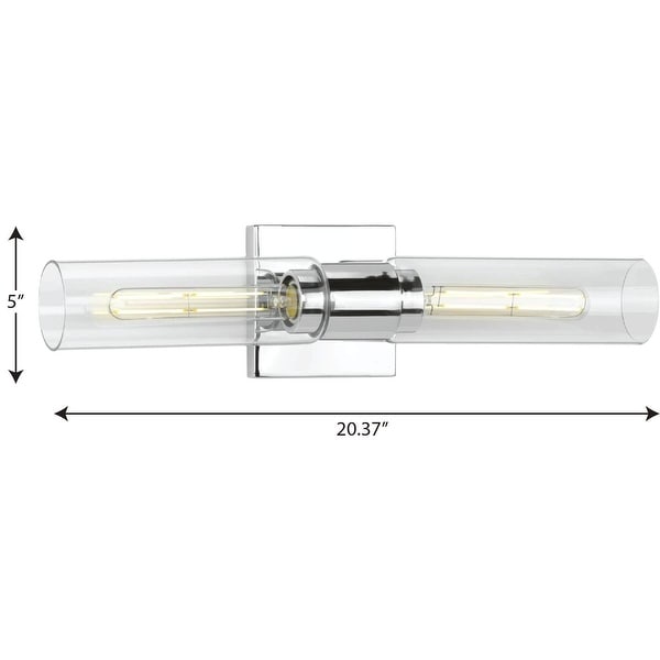 Clarion Collection Two-Light Polished Chrome and Clear Glass Modern Style Bath Vanity Wall Light - 20.37 in x 4 in x 5 in