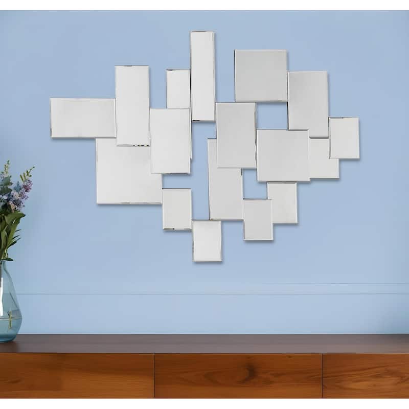 HomeRoots 30" Clear Abstract Glass Contemporary Panels Unframed Accent Mirror - 39.4' X '29.5' X '0.7 - Clear - 39.4' X '29.5' X '0.7