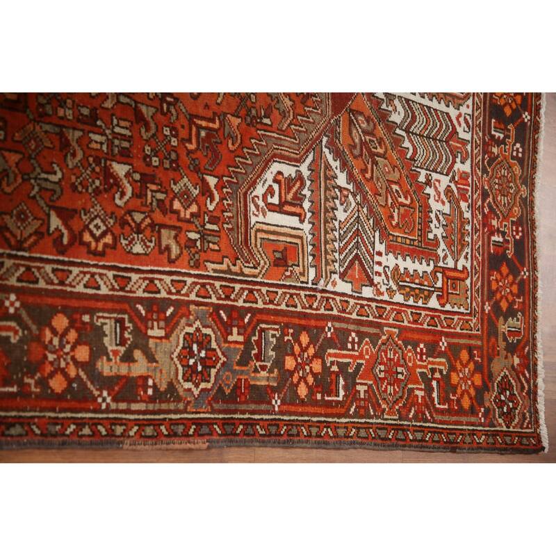 Hand Knotted Oriental 100% Wool Carpet Traditional Medallion Oranges & Rust Heriz Area Rug - 9' 6'' X 6' 10''