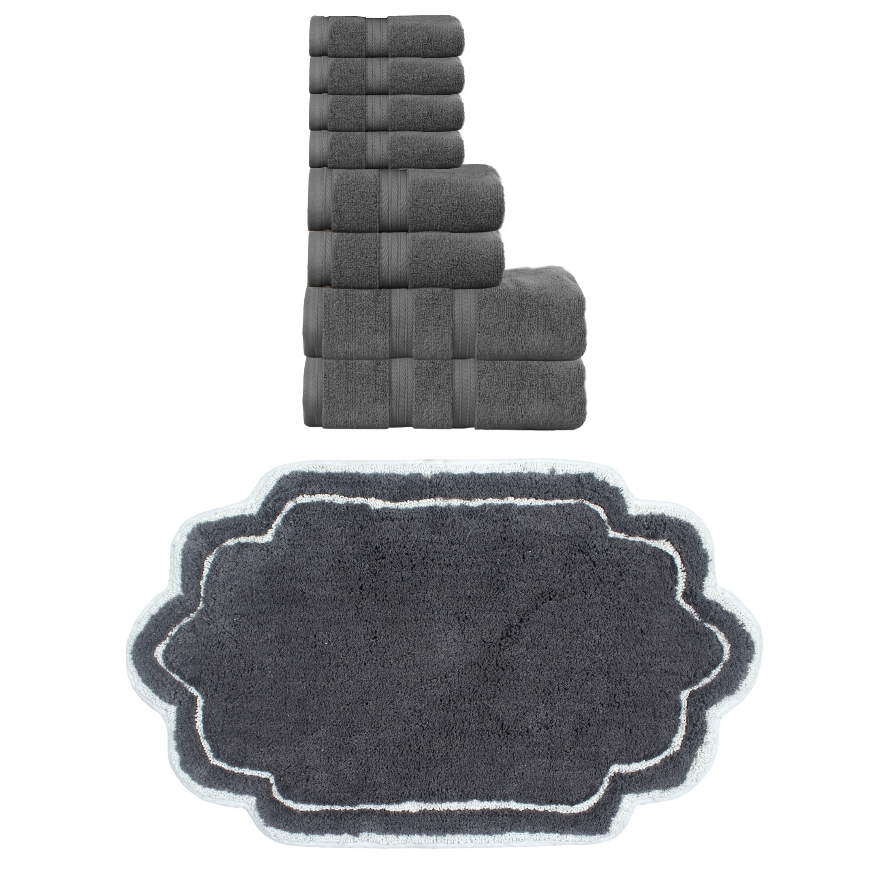 Home Weavers Allure Collection 100% Soft Cotton 8 Pc Bath Towel Set & 1 Pc Bath Rug, Machine Washable & Non Slip (Set of 9)