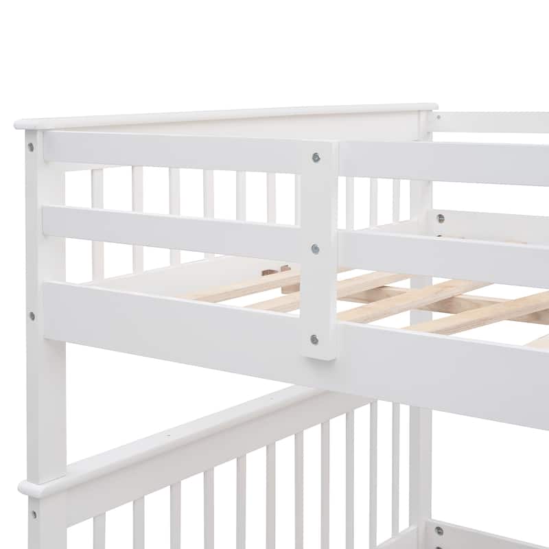 Full-Over-Full Wooden Bunk Bed with Storage Stairway and Full-Length Guardrail, Splits into 2 Beds, for Kids Teens Bedroom Dorm
