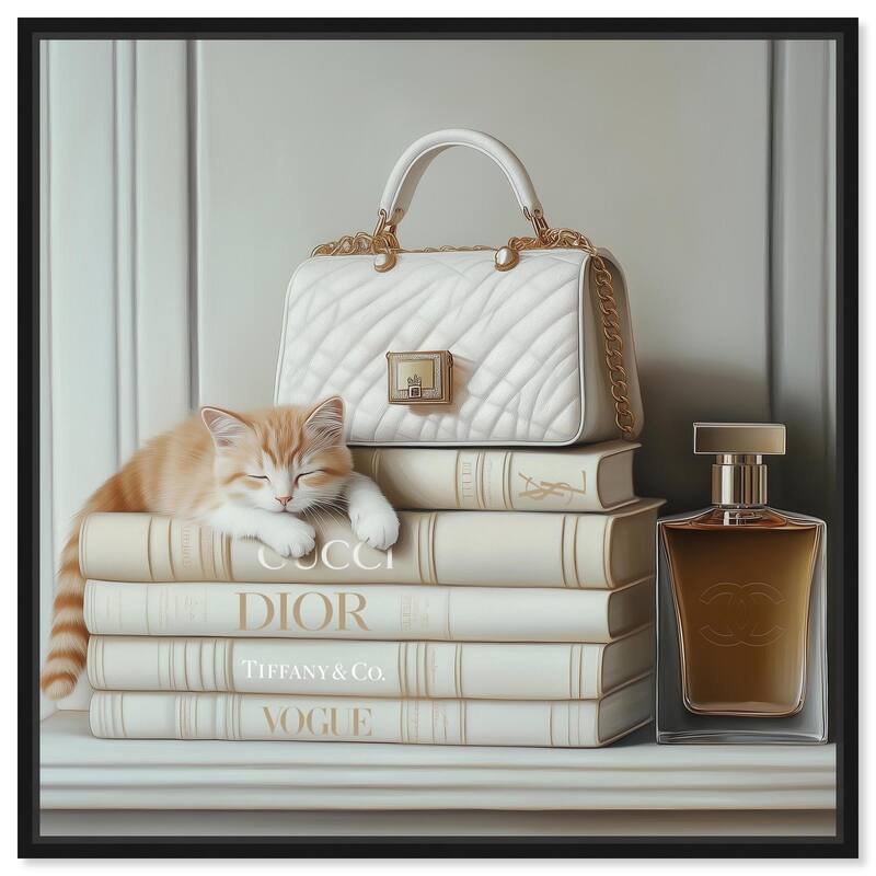 Ivory Books and Kitten Canvas by Art Remedy - Black - 24" x 24"