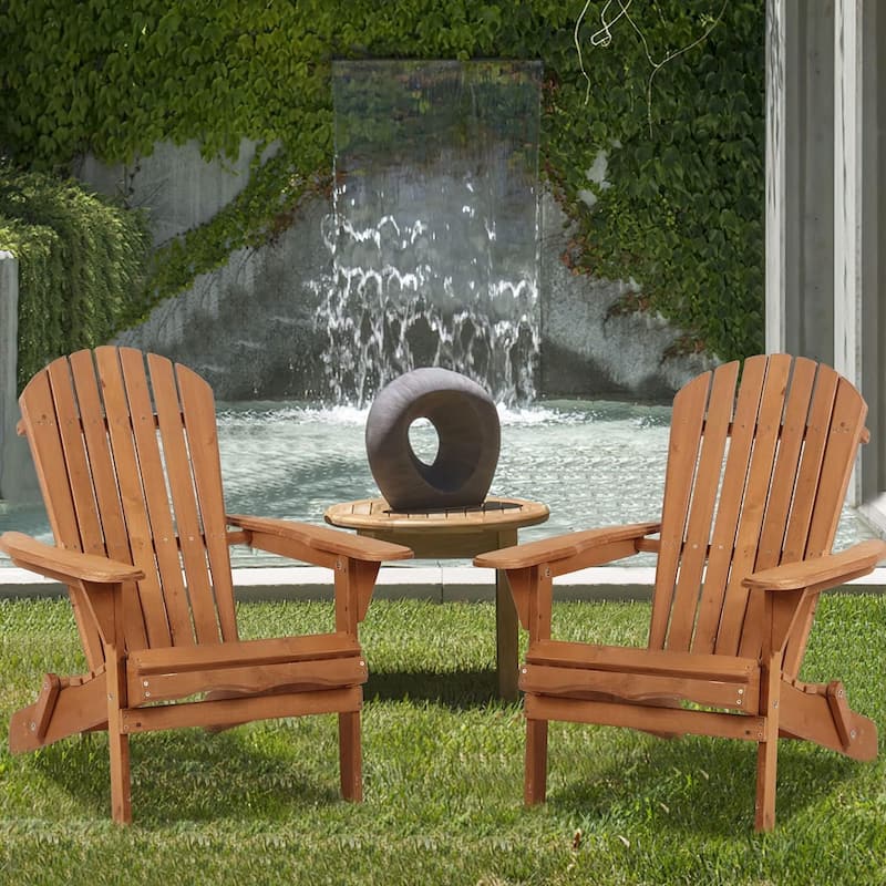 Wooden Folding Adirondack Chair Set of 2 Patio Fire Pit Chairs