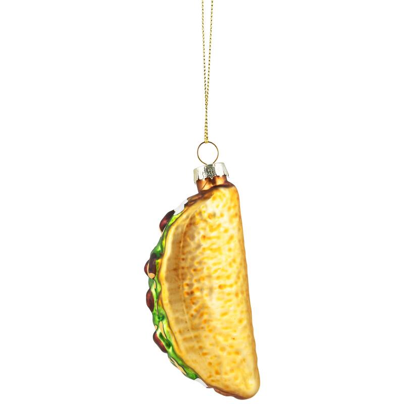 Taco Glass Christmas Ornament - 3.5" - Yellow