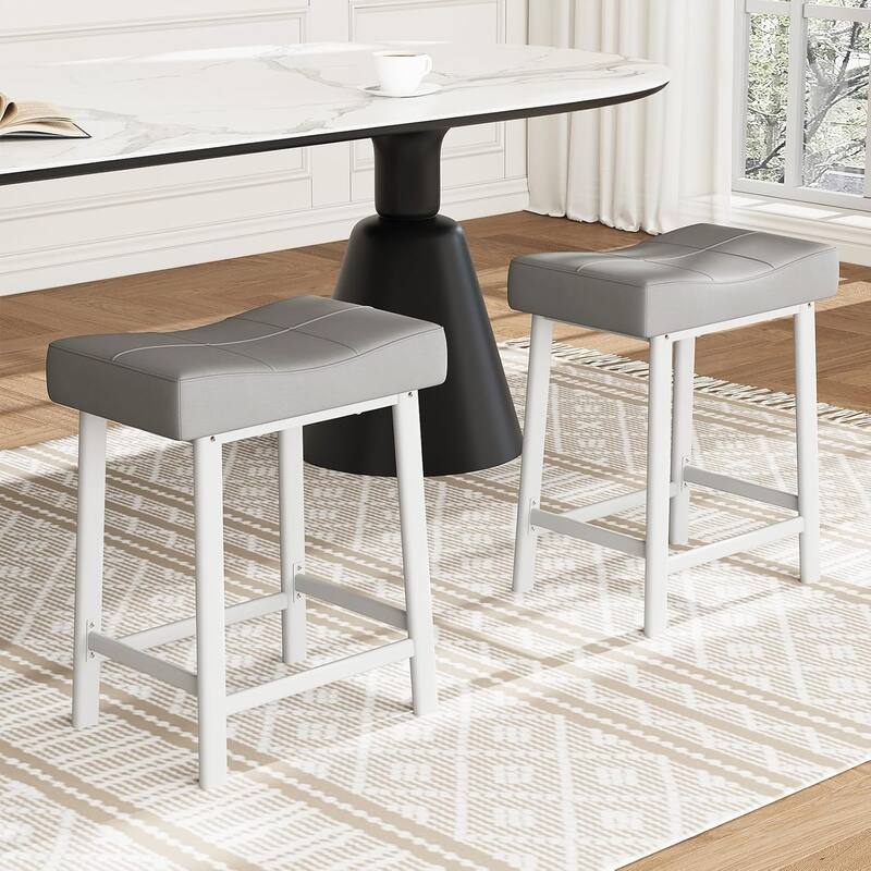 Bar Stools Set of 4, 24" Counter Height Upholstered Padded Barstools with Curved Surface