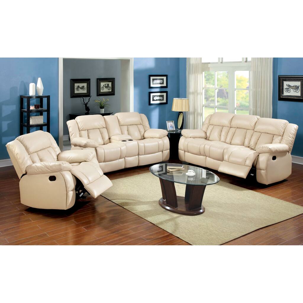 Tumi Contemporary Wood Upholstered 3-Piece Reclining Sofa Set by Furniture of America