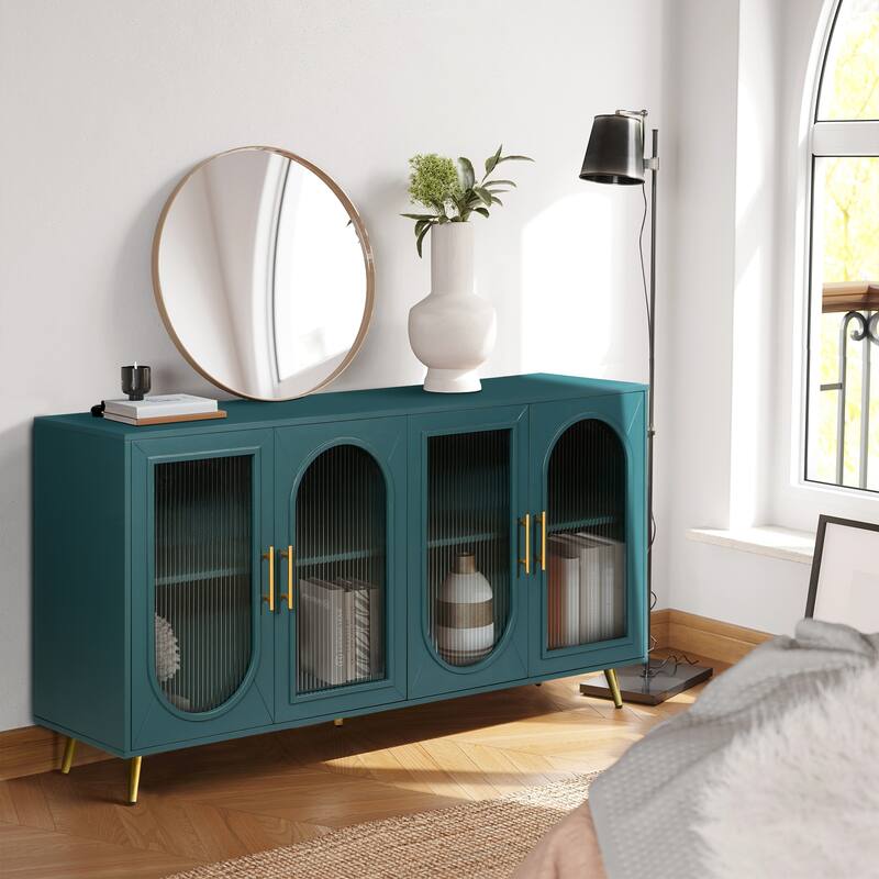 TV Stand with Storage Cabinet & Adjustable Shelves, Media TV Console - Antique Blue