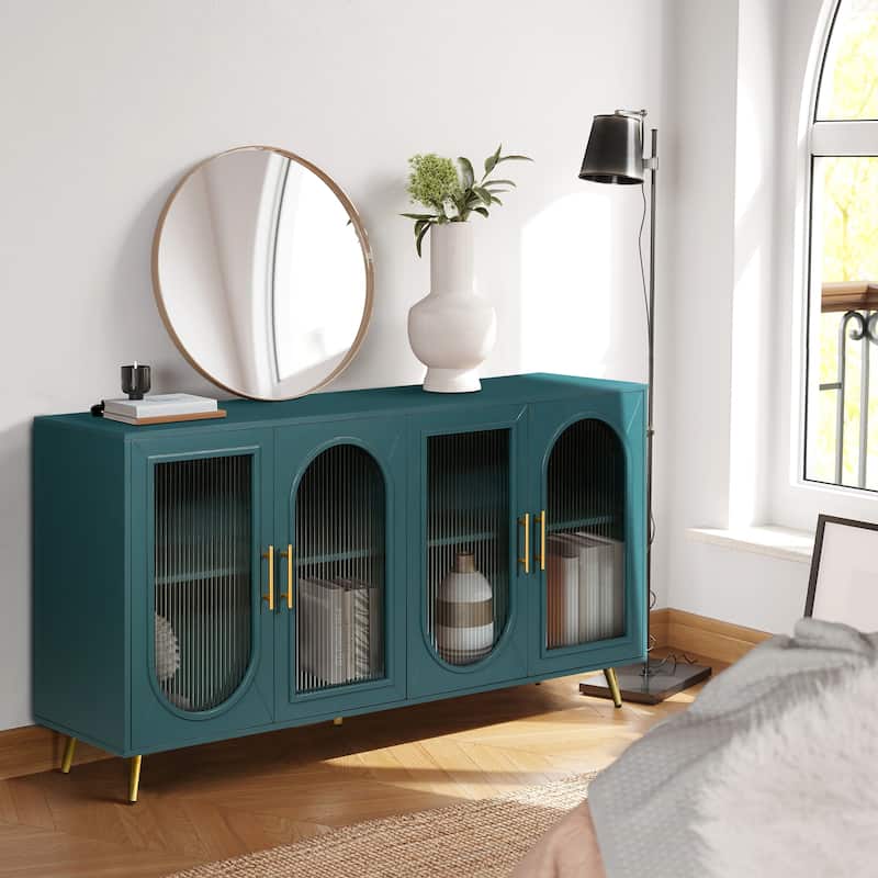 Wood TV Stand with Storage Cabinet and Adjustable Shelves - N/A