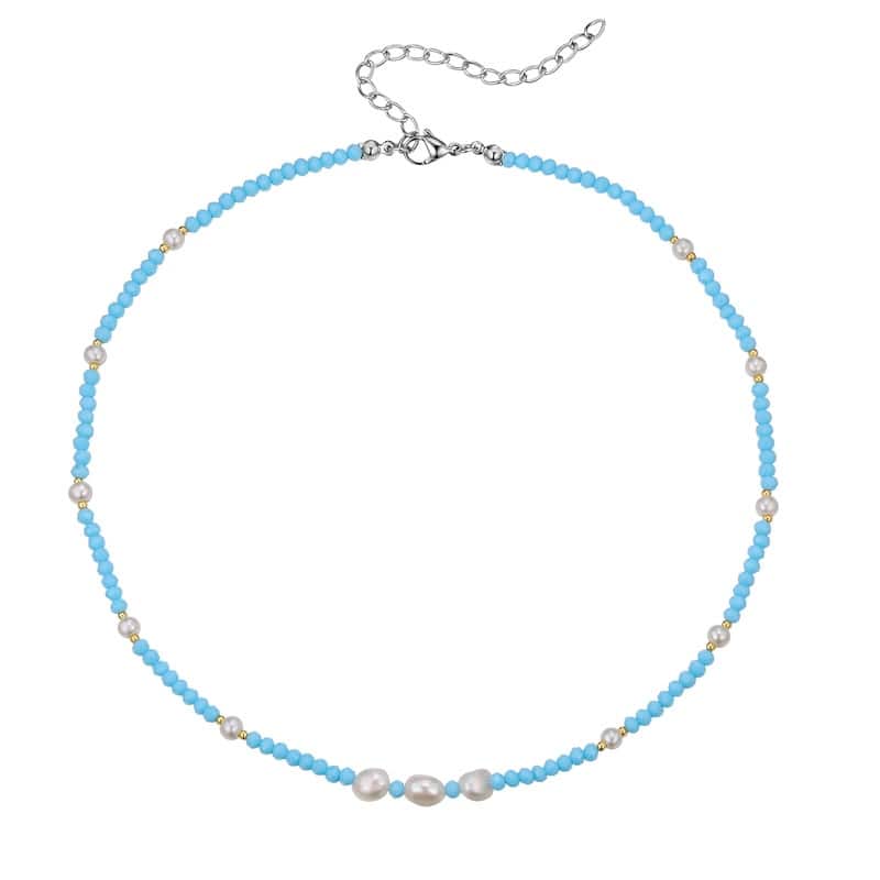 Victoria Townsend Silver Plated Simulated Pearl & Blue Bead Necklace