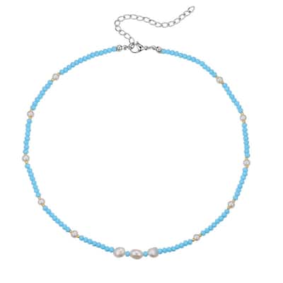 Victoria Townsend Silver Plated Simulated Pearl & Blue Bead Necklace