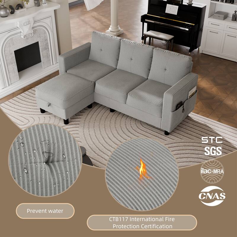 Futzca Modern L-shaped Convertible Sectional Sofa w/ Reversible Chaise