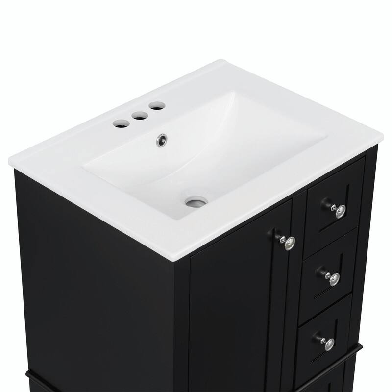 24" Bathroom Vanity with Ceramic Sink, Soft-Close Drawers, Soft-Close Door & Door-Mounted Shelf