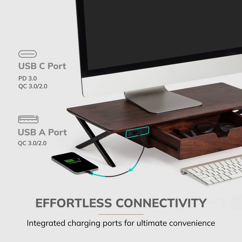 Jani Wood Monitor Stand Riser Desk - Ergonomic Design Stand, Desktop Organizer Table for Home, Office Workspace, Gaming Desk