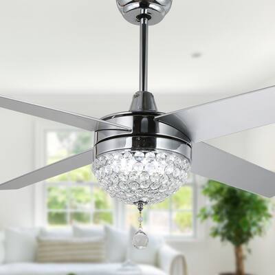 Belladepot 52" Dimmable Crystal Ceiling Fan With LED Light, Remote Control, Reversible