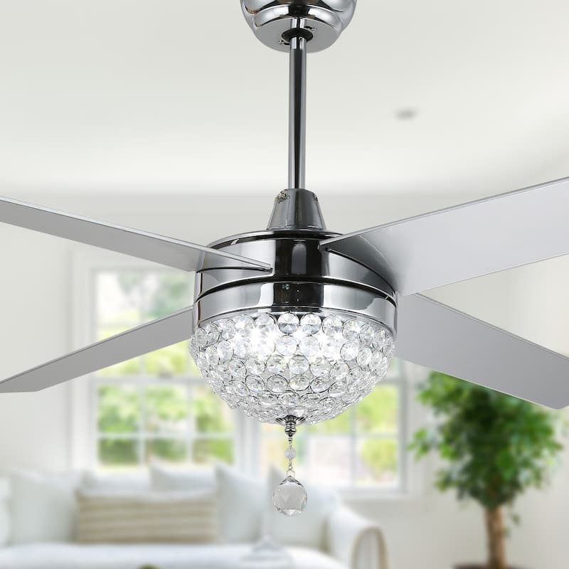 Bella Depot 52" Modern Crystal Ceiling Fan with LED Light, Reversible Ceiling Fan with Remote Control