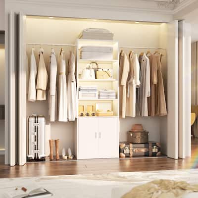 Rackcog 25'' - 104'' W Closet Organizer with Hanging Rods, Closet System with Cabinet and Adjustable Shelves