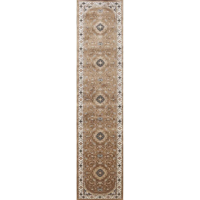 Traditional Brown Floral Oriental Tabriz Area Rug Turkish Carpet - 2'7" x 12'0"